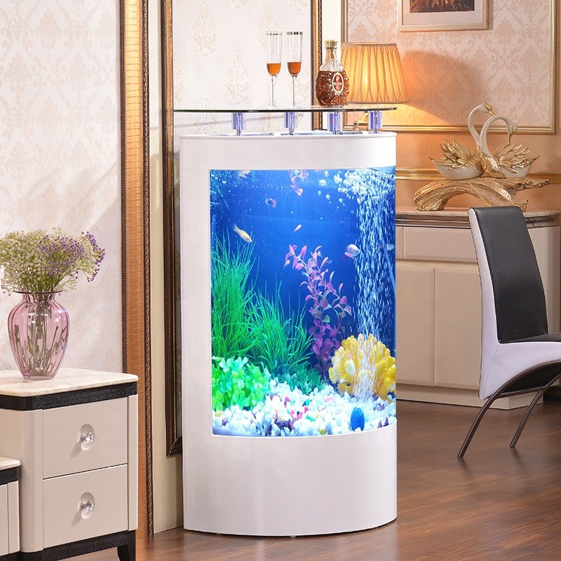Household furniture half round high aquarium fish tank with led lights & water pump aquarium tank fish
