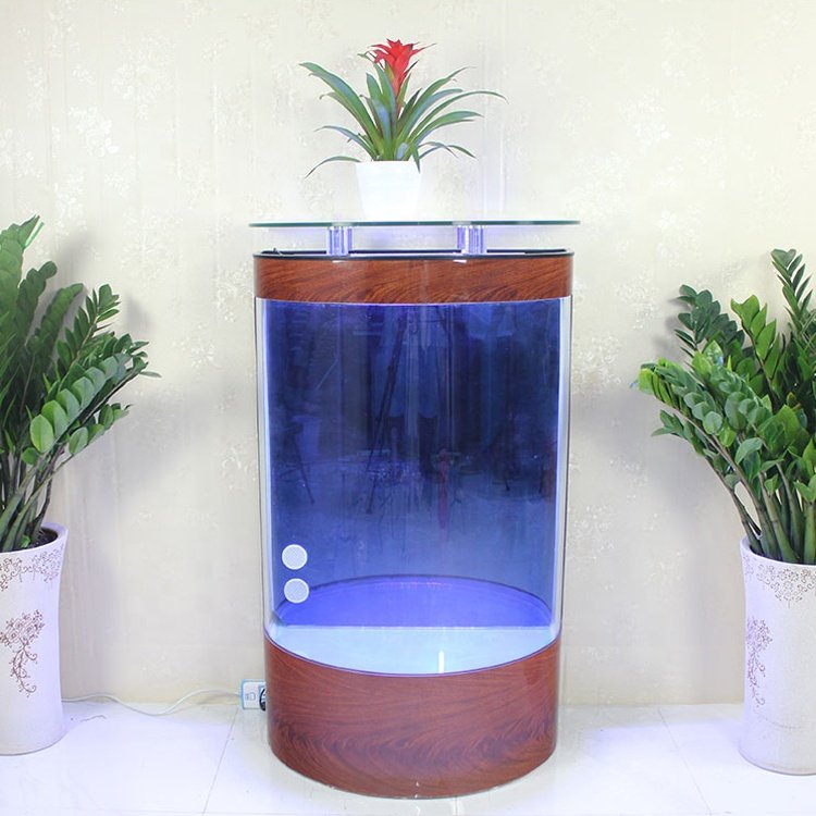 Household furniture half round high aquarium fish tank with led lights & water pump aquarium tank fish