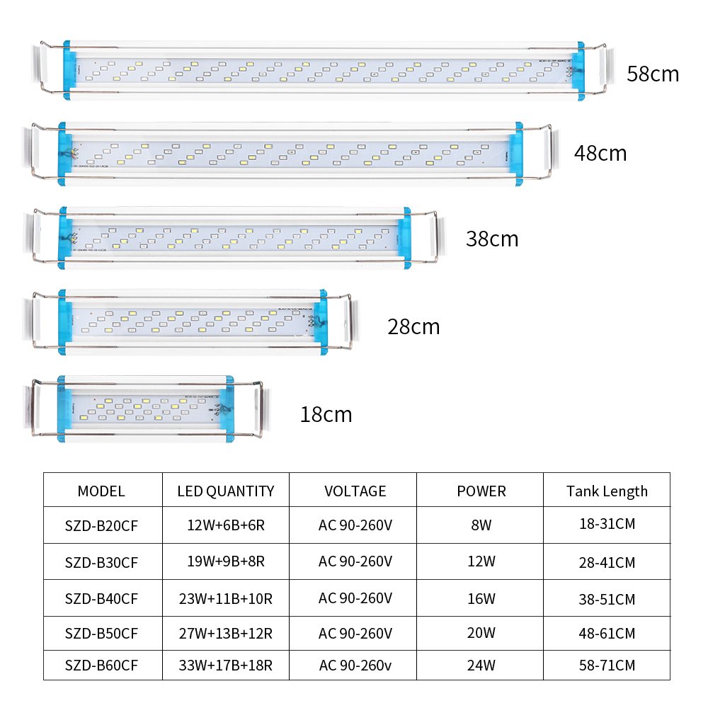 Super Slim LEDs Aquarium Lighting Aquatic Plant Light 18-75CM Extensible Waterproof Clip on Lamp For Fish Tank 90-260V