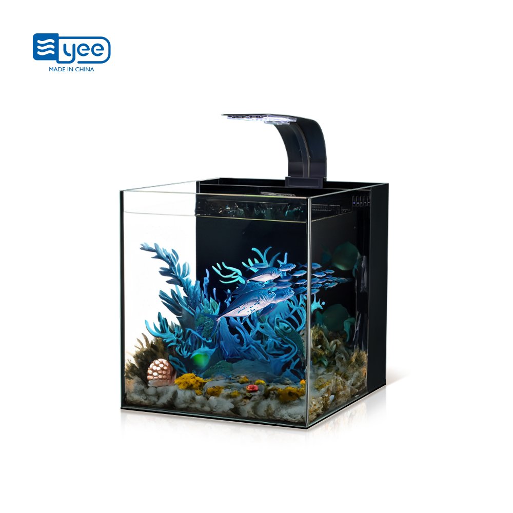 Yee Ultra White Clear Glass Small Fish Tank Desktop Aquatic Plant Tank Mini Betta Aquarium With Reef Led Aquarium Light