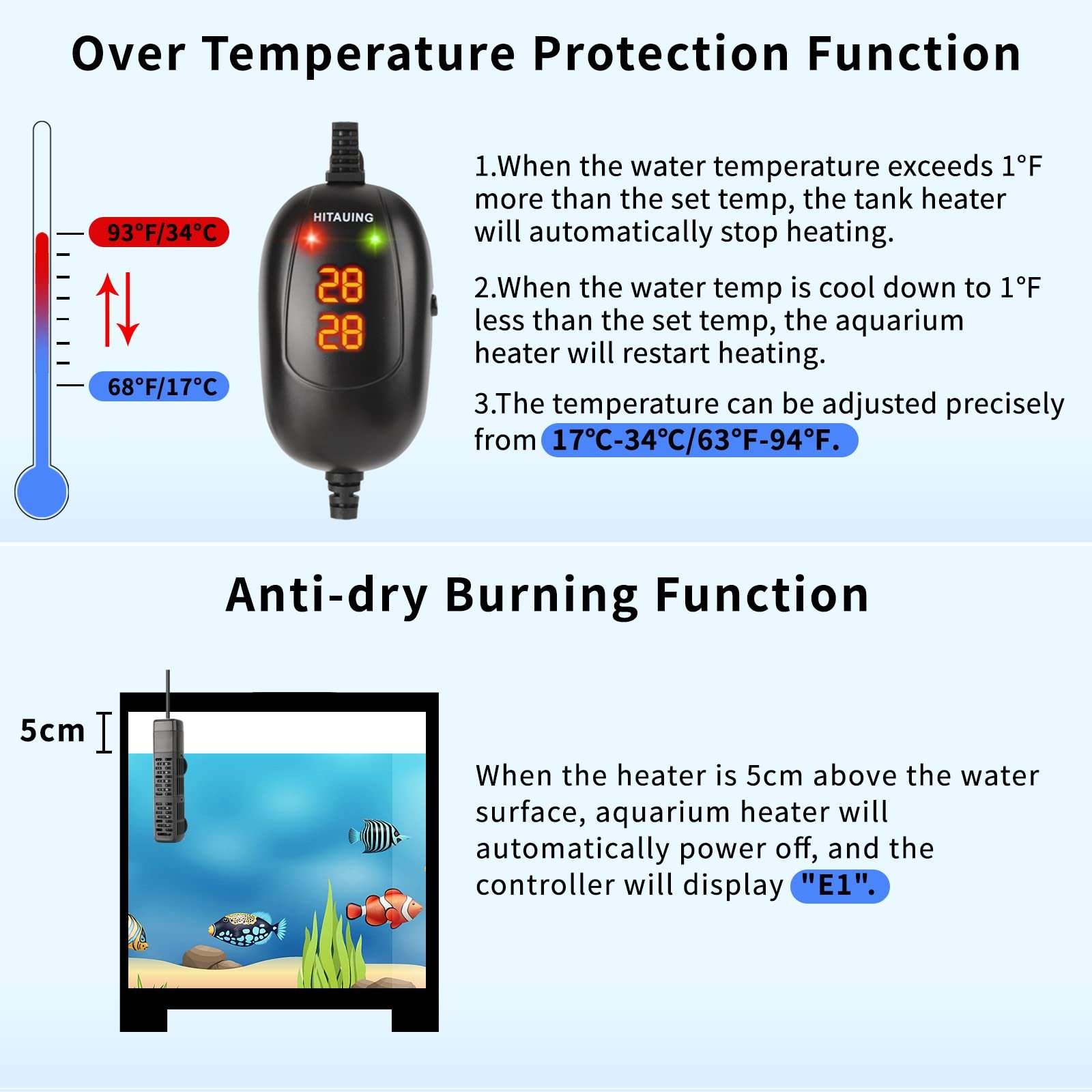 Aquarium Heater with LED Display Controller Quartz Submersible Heater for Aquarium Fish Tank
