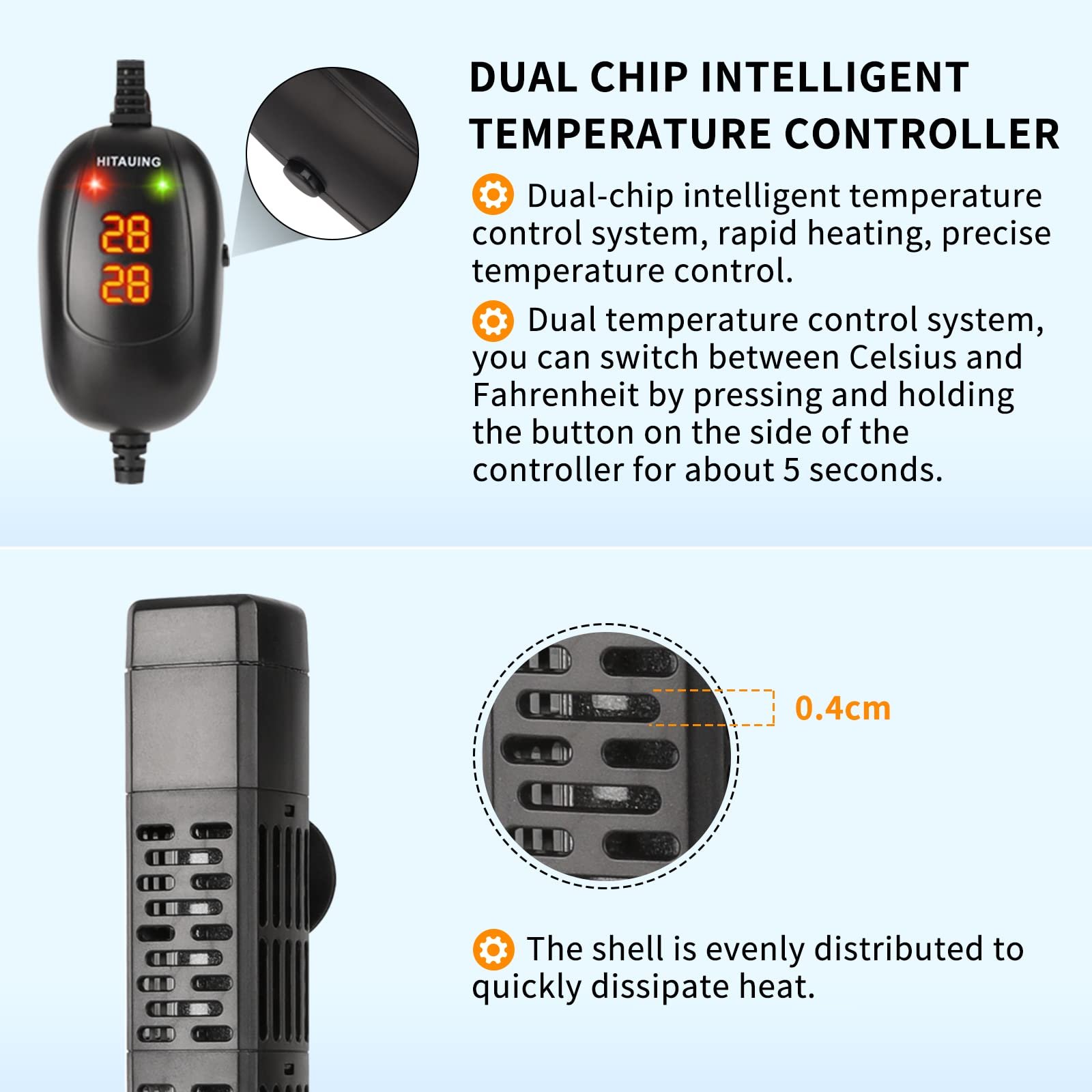 Aquarium Heater with LED Display Controller Quartz Submersible Heater for Aquarium Fish Tank