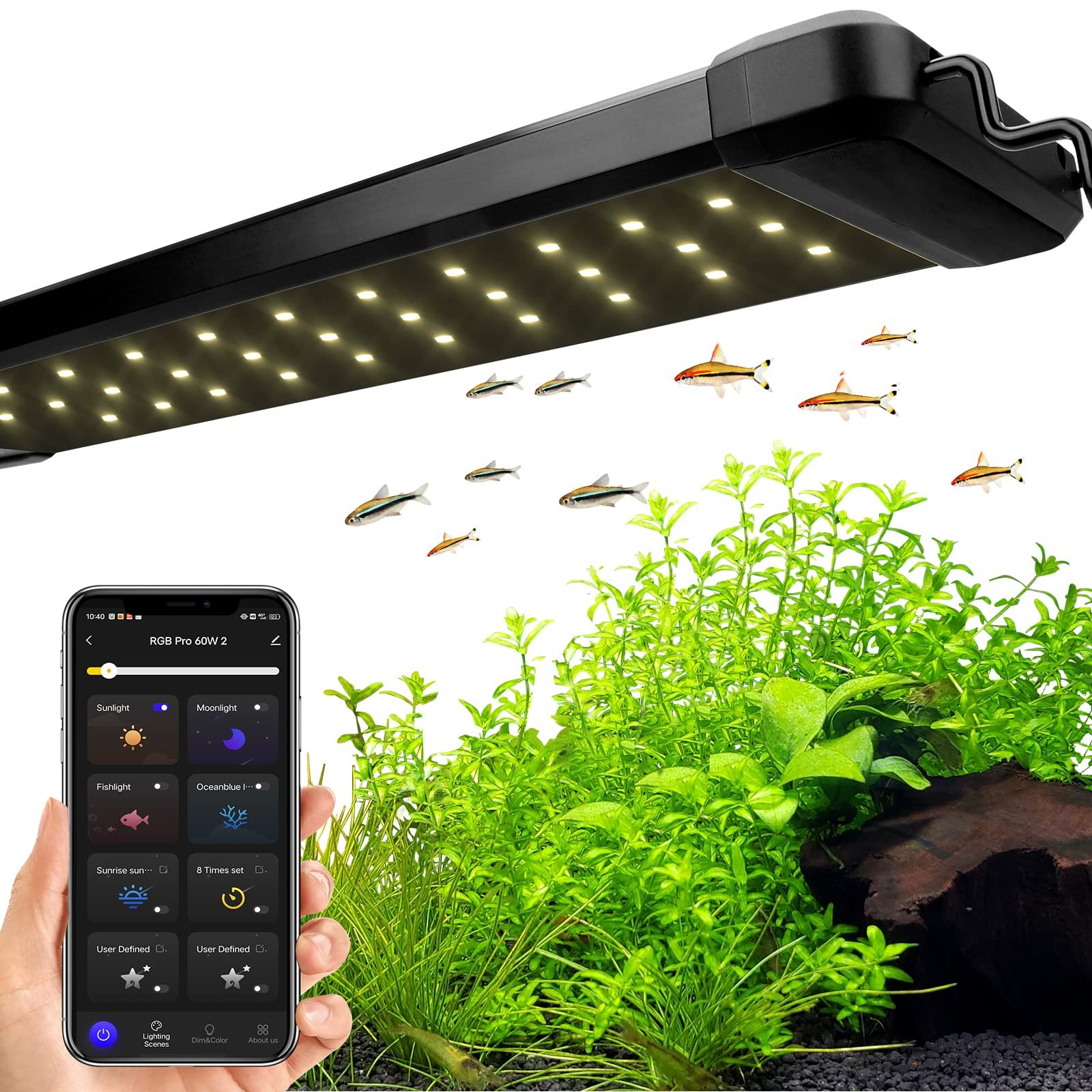 18-60W APP Control Smart Pro Aquarium Light fish tank intelligent freshwater aquarium clip light with 24/7 Lighting Cycle