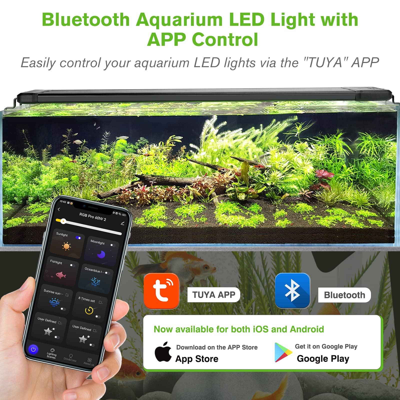18-60W APP Control Smart Pro Aquarium Light fish tank intelligent freshwater aquarium clip light with 24/7 Lighting Cycle