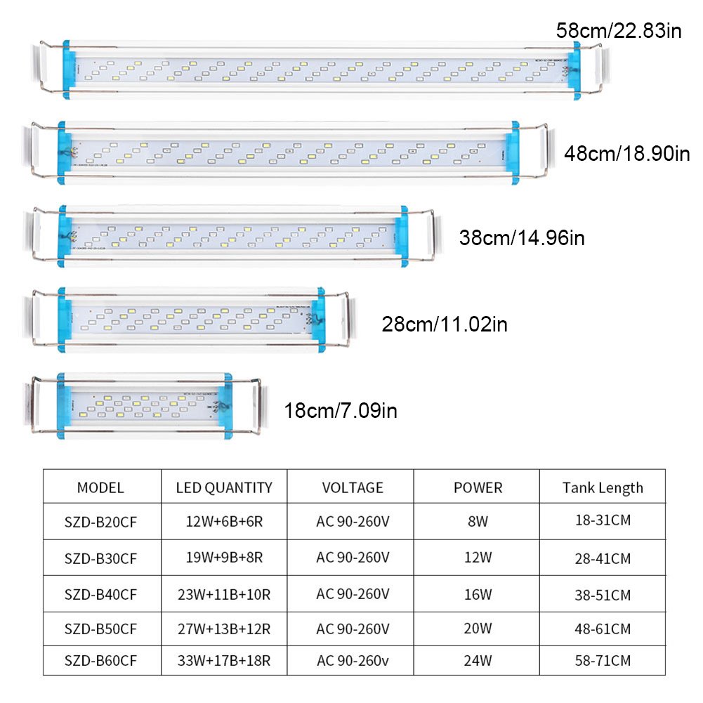 90-260V Aquarium Light Bar LED Fish Tank Lamp Plant Grow Lighting 18-58cm Extensible Aquatic Landscape Decor AccessoriesUS/EU