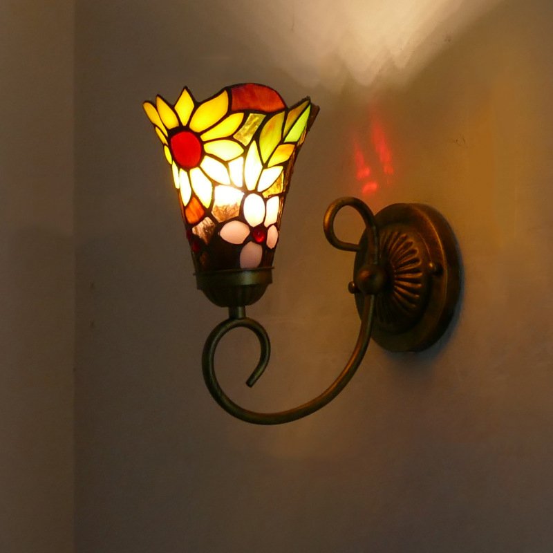 Tiffany Wall Sconce Stained Glass Sconces 1 Light Victorian Style Handmade Wall Light for Living Room Bedroom