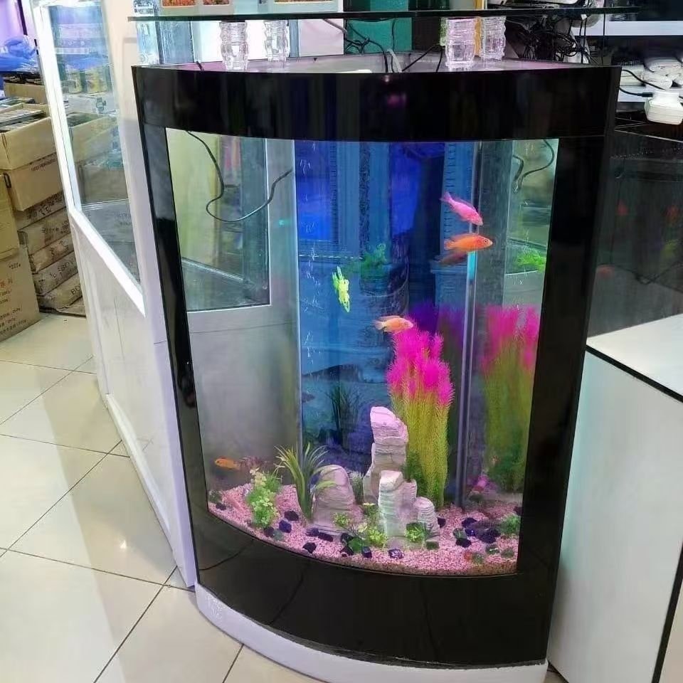 European glass acrylic fish tank cylinder large living room household landing ecological fish tank light led aquarium