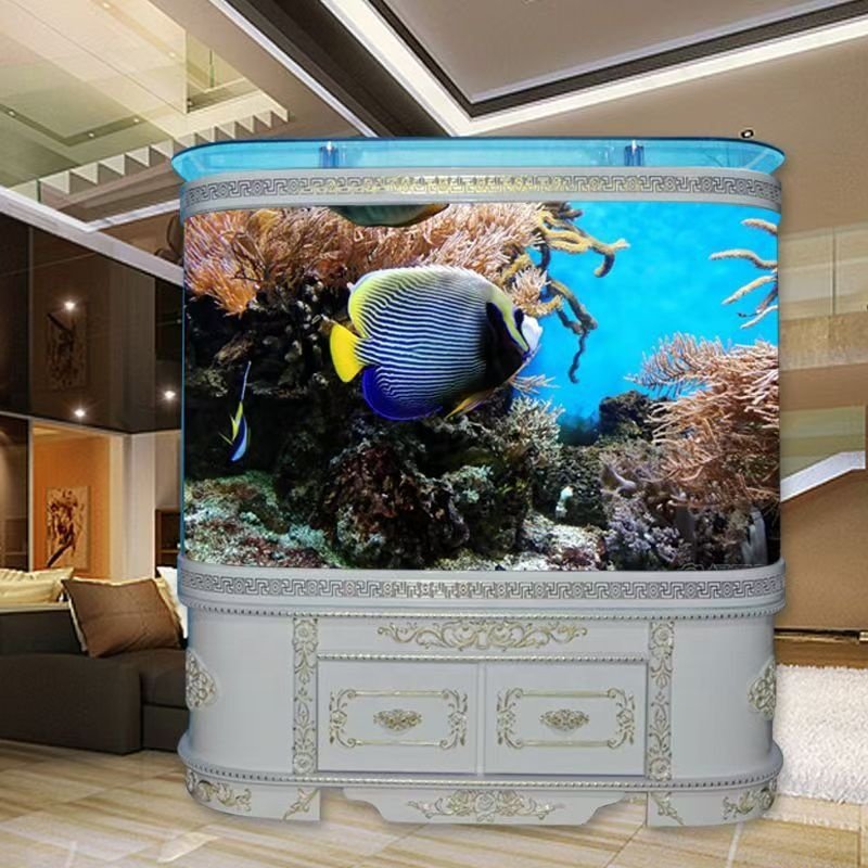 European glass acrylic fish tank cylinder large living room household landing ecological fish tank light led aquarium
