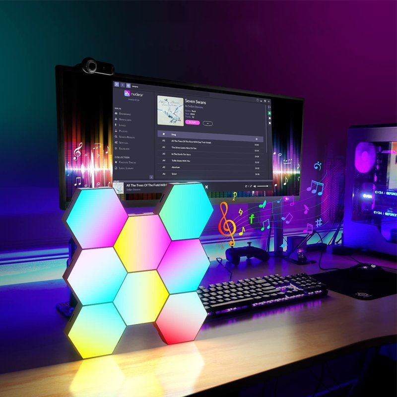 XRIVER Smart Home Lights aquarium Hexagon LED Light with RF Remote - Music Sync Color Changing Light Panels