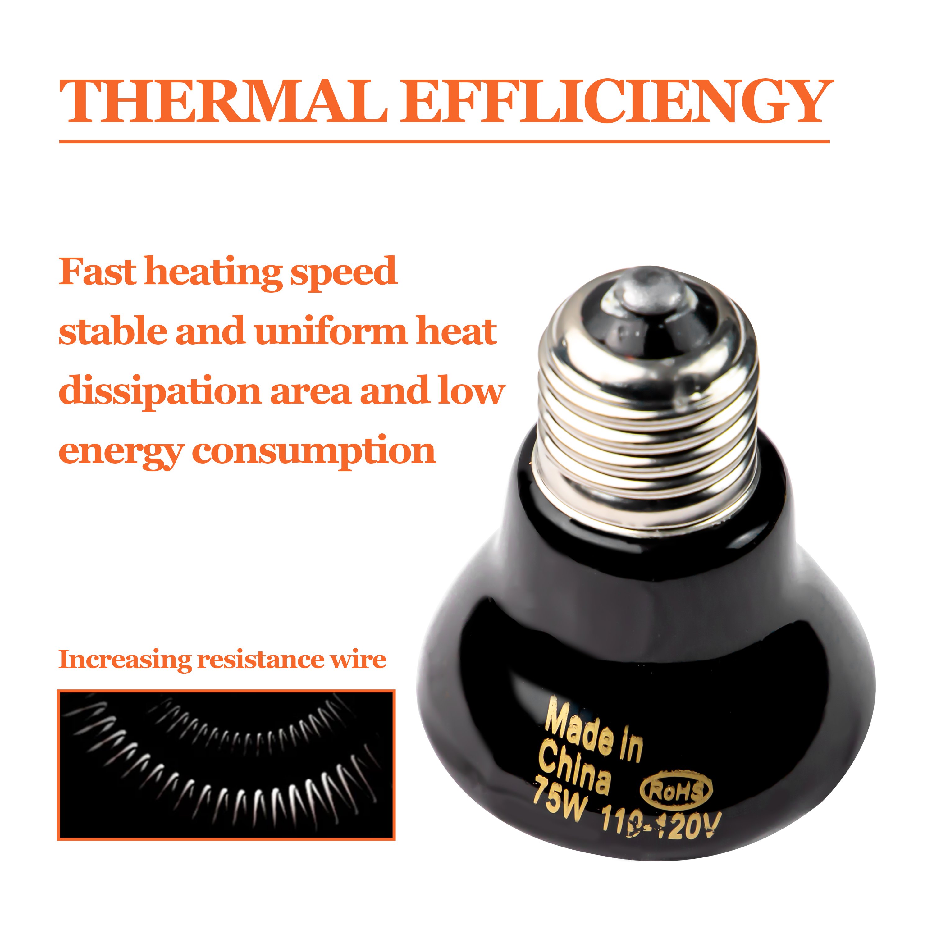100 Watt Reptile Heat Emitter Infrared Ceramic Heat Lamp Black Emitter Bulb for Pet Coop Chicken Lizard Turtle Brooder Aquarium