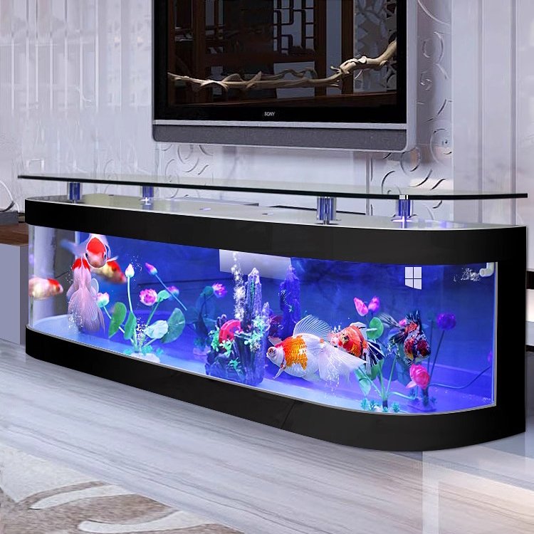 Custom large transparent cube with led lighting TV stand table Fish Tank aquarium for Living room
