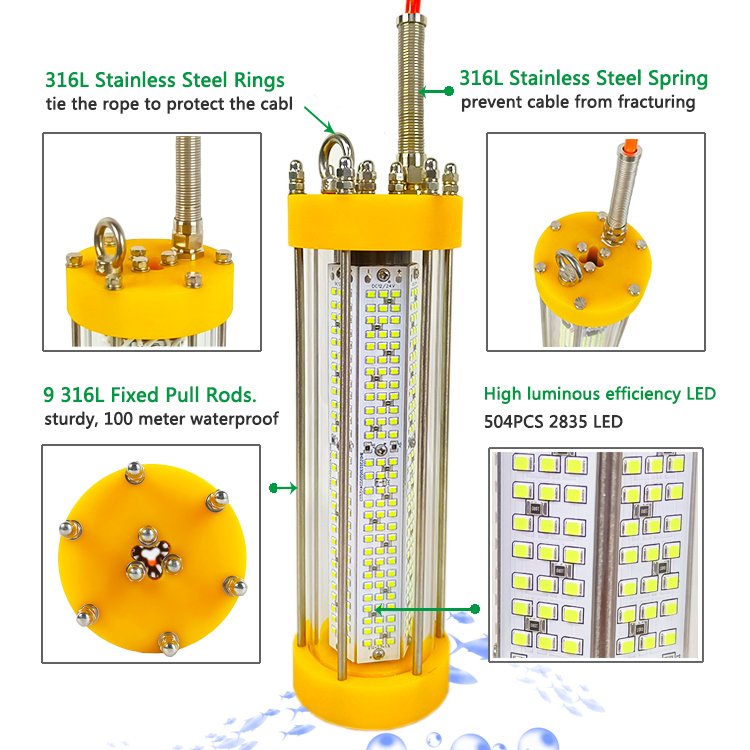 12V 200W IP68 LED Lamp for Salmon Farming and Deep Sea Fishing Green White Underwater Fish Lures Lighting Fishing Lights