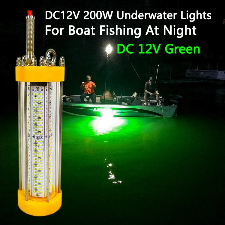 12V 200W IP68 LED Lamp for Salmon Farming and Deep Sea Fishing Green White Underwater Fish Lures Lighting Fishing Lights