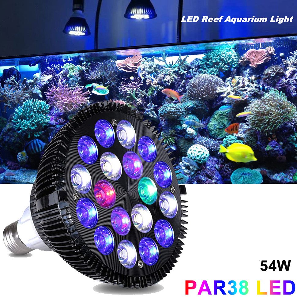 E27 LED Aquarium Lights Bulb 18/54W Full Spectrum Fish Tank Lamp PAR38 SPOT Saltwater Tank Coral Reef