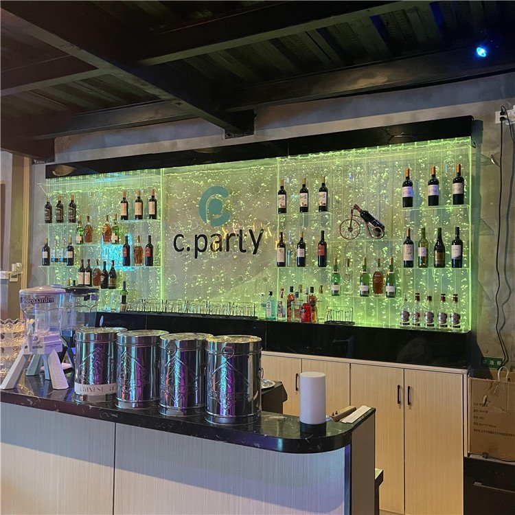 Custom interior decorative acrylic partition wall panel shelves led water bubble wall