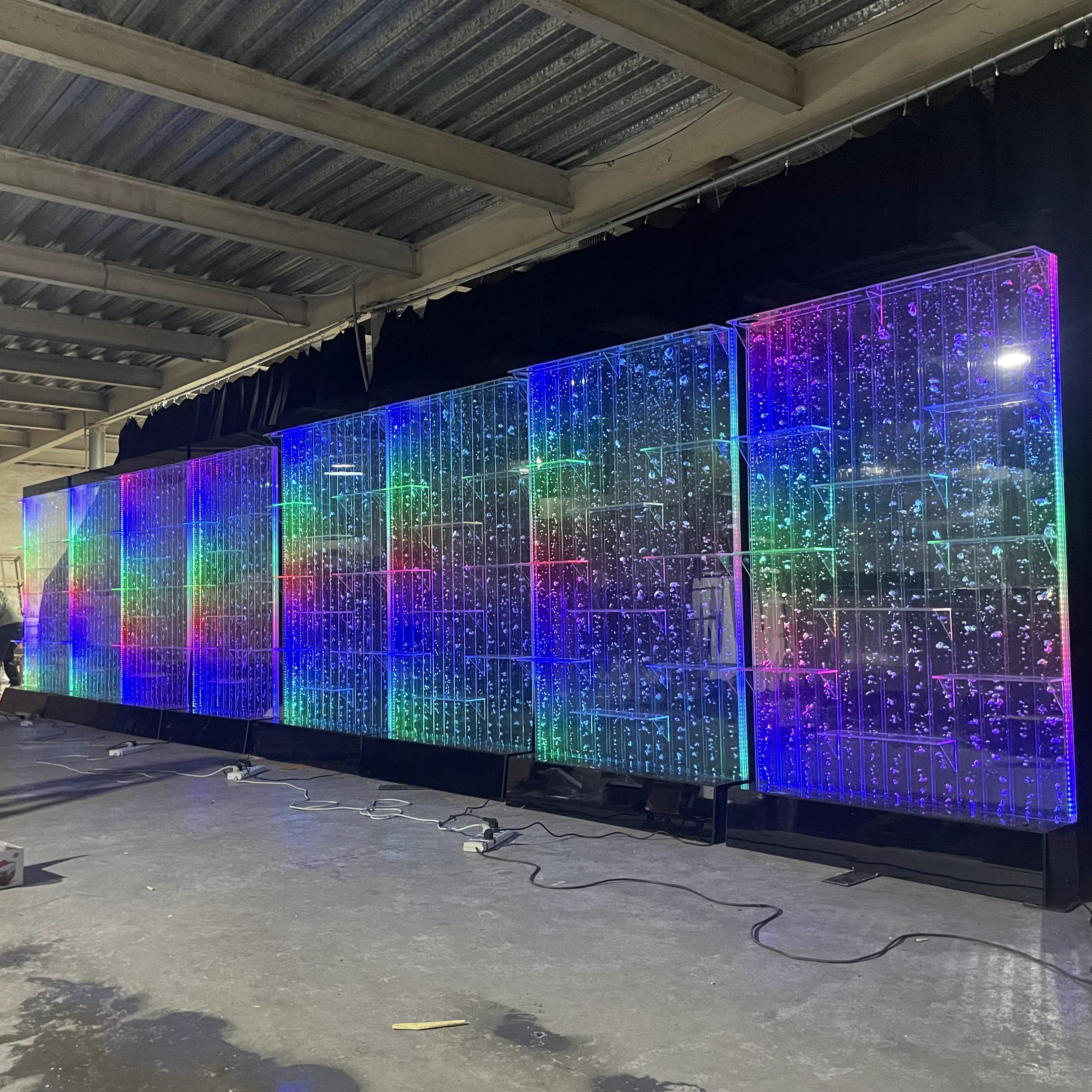 Custom interior decorative acrylic partition wall panel shelves led water bubble wall