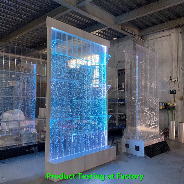 Custom interior decorative acrylic partition wall panel shelves led water bubble wall