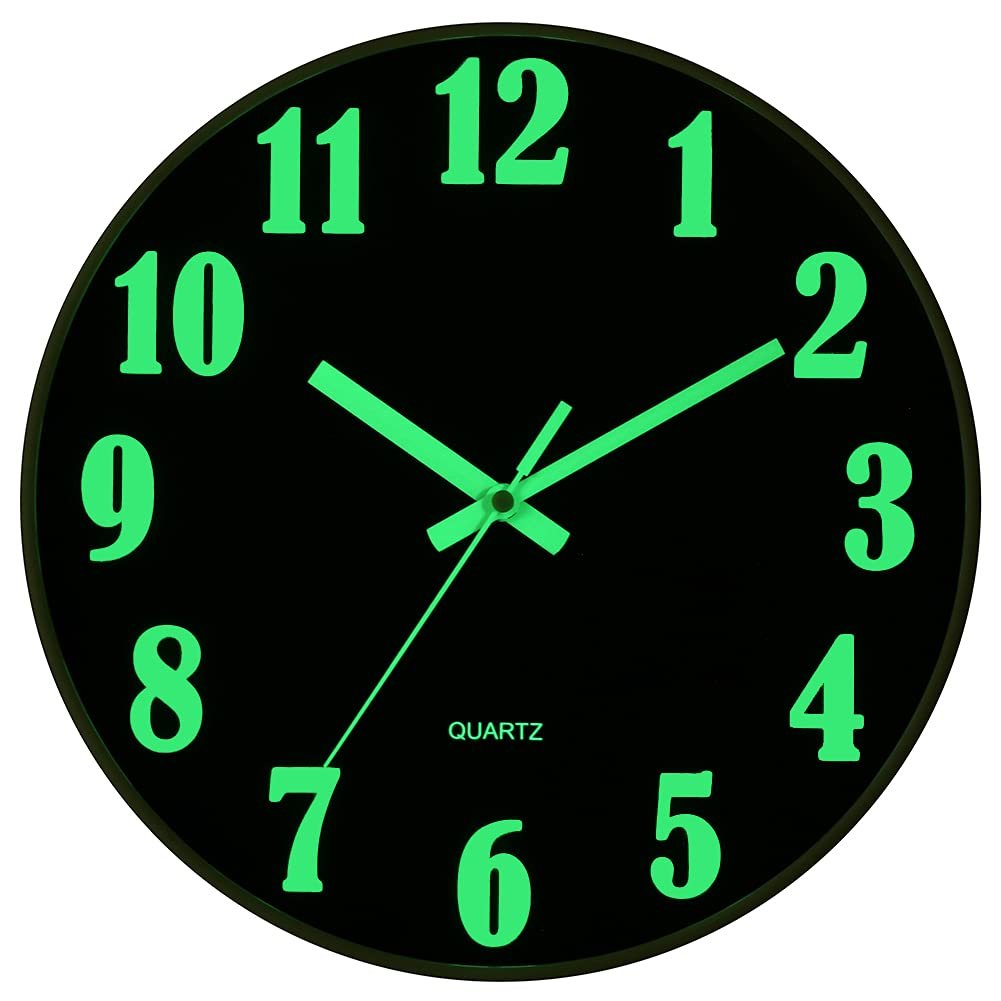 Glow and dark clock, modern silent no tick luminous wall clock battery powered, night light wall clock factory customization