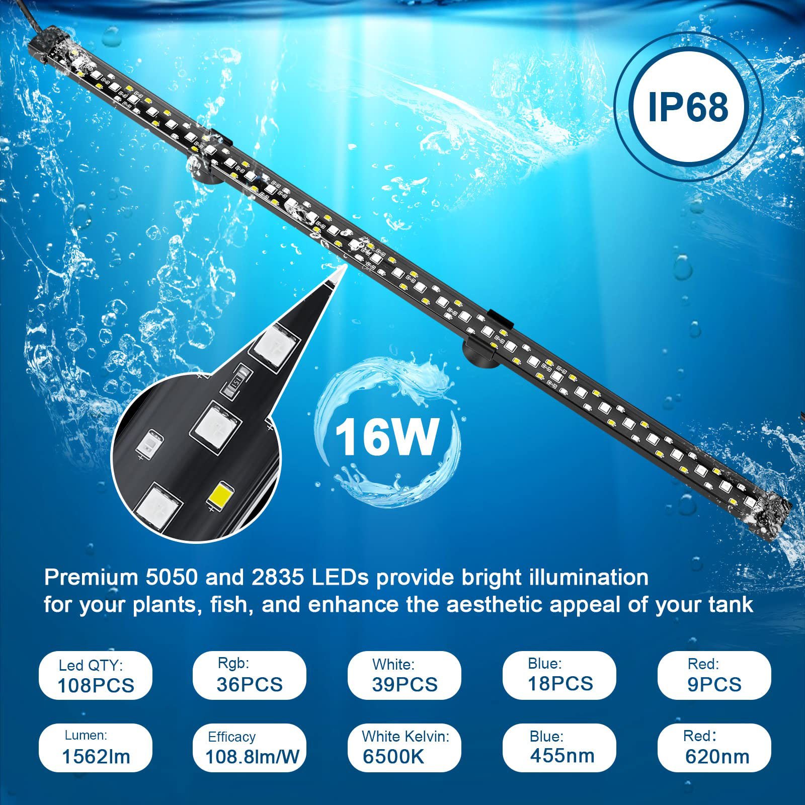24/7 Smart WRGB LED Aquarium Light Full Spectrum Fish Tank Light with Timer Plastic Water Use Equipment