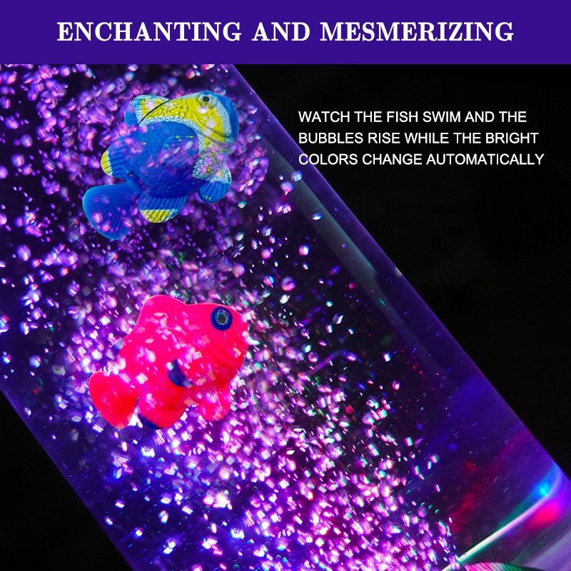 Bubble Fish Lamp with Remote Control, Moving Fish Aquarium Night Lights with Color Changing LED Light Novelty Gifts 50 12 15 0.5