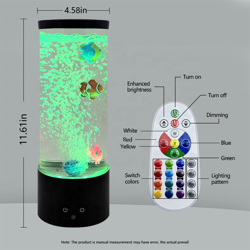 Bubble Fish Lamp with Remote Control, Moving Fish Aquarium Night Lights with Color Changing LED Light Novelty Gifts 50 12 15 0.5