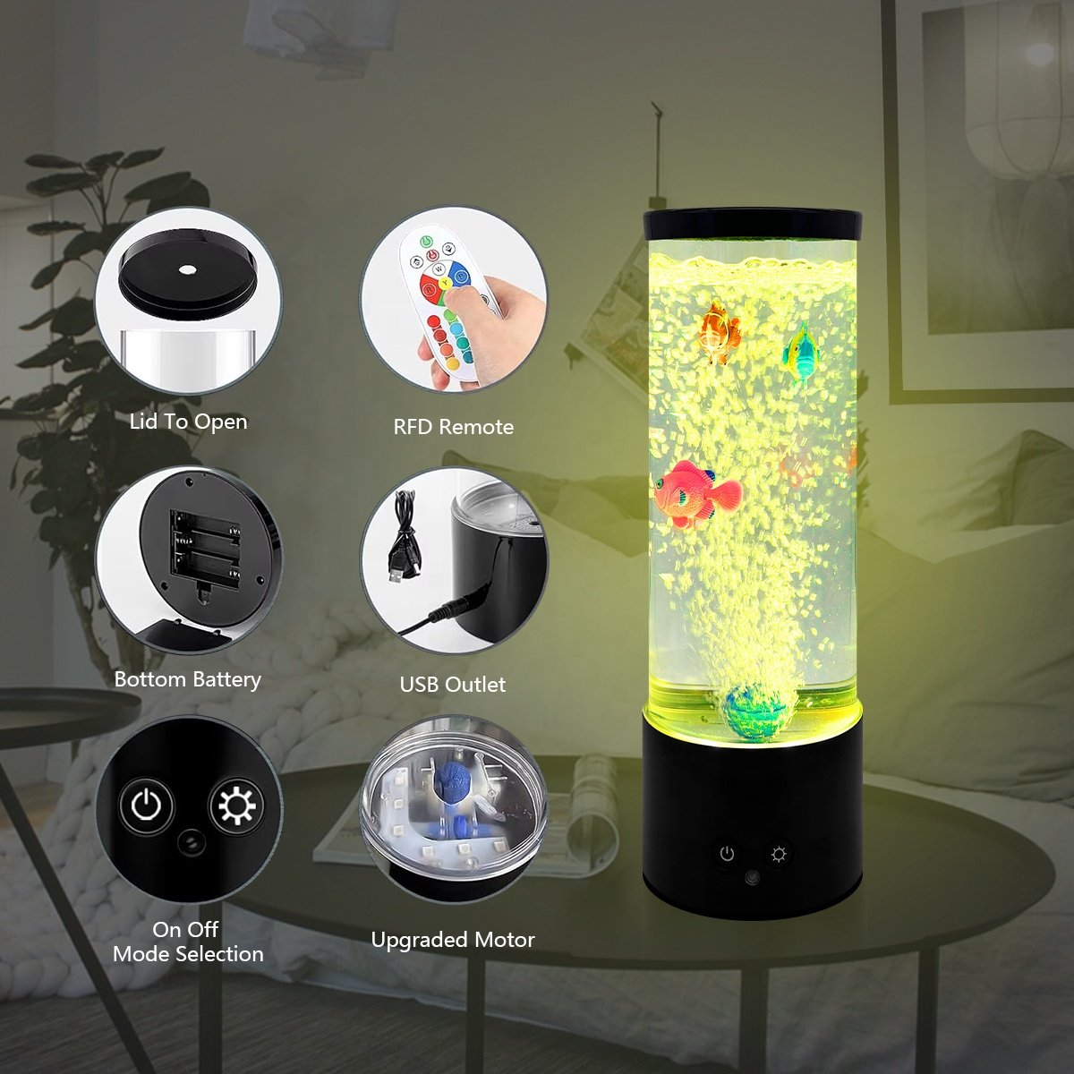 Bubble Fish Lamp with Remote Control, Moving Fish Aquarium Night Lights with Color Changing LED Light Novelty Gifts 50 12 15 0.5