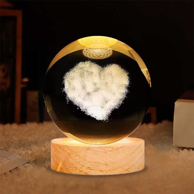 Crystal laser Milky Way ball with wood led light base that lights up