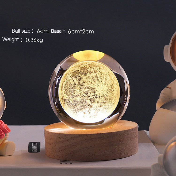 Crystal laser Milky Way ball with wood led light base that lights up