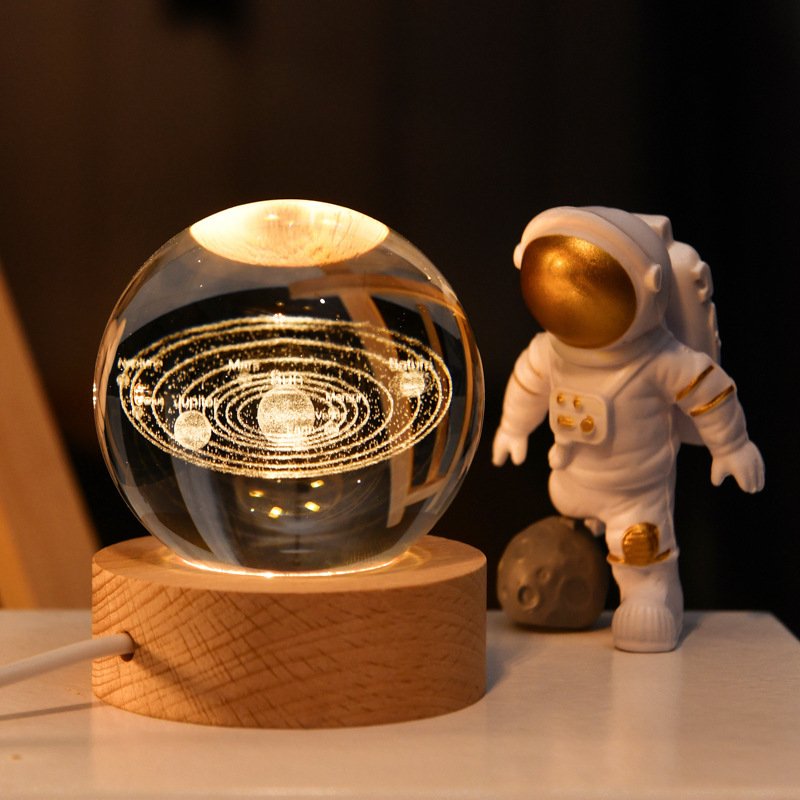 Crystal laser Milky Way ball with wood led light base that lights up
