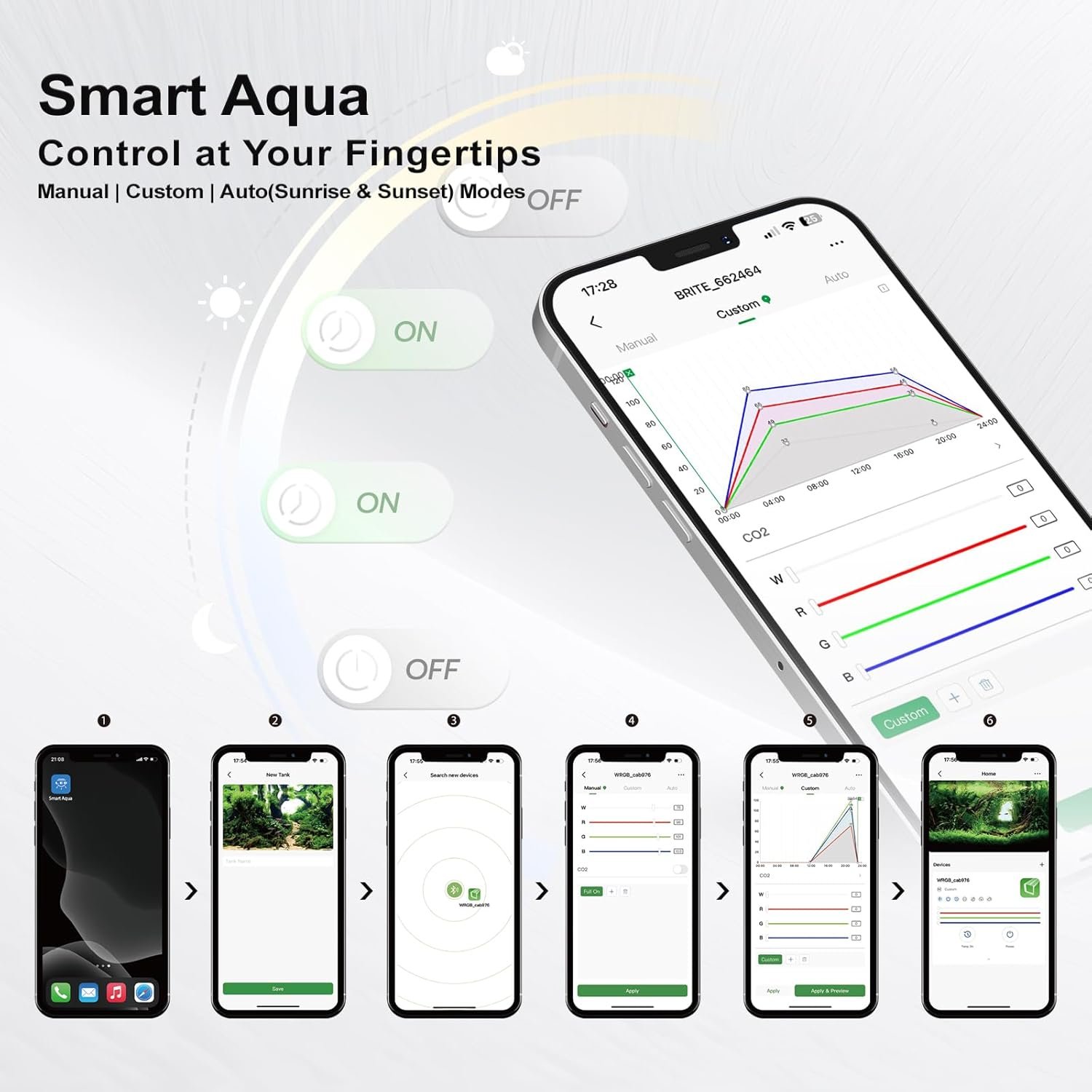 new High-quality Brite Series Aquarium Light with App Control Extendable Bracket Customize colorful Sunrise/Sunset for fish tank