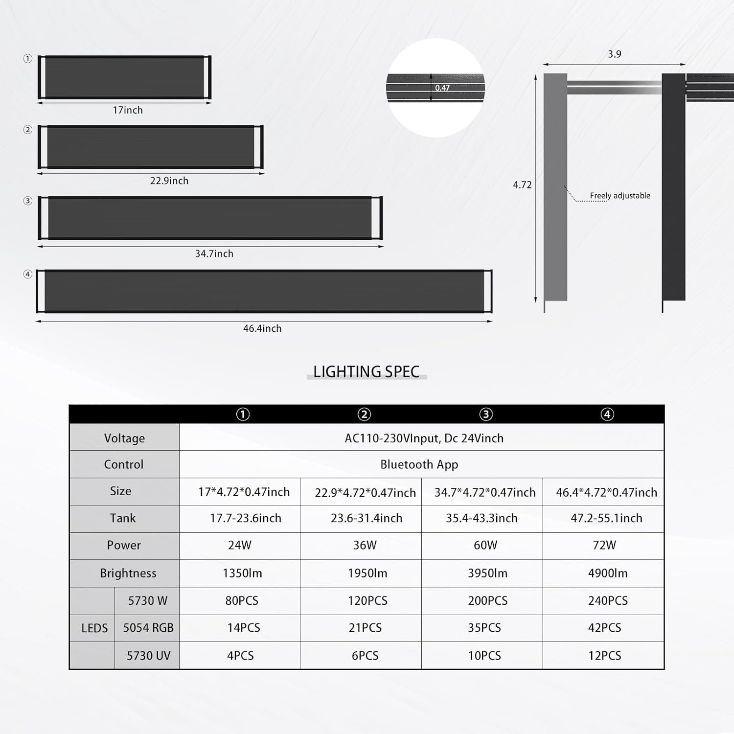 new High-quality Brite Series Aquarium Light with App Control Extendable Bracket Customize colorful Sunrise/Sunset for fish tank