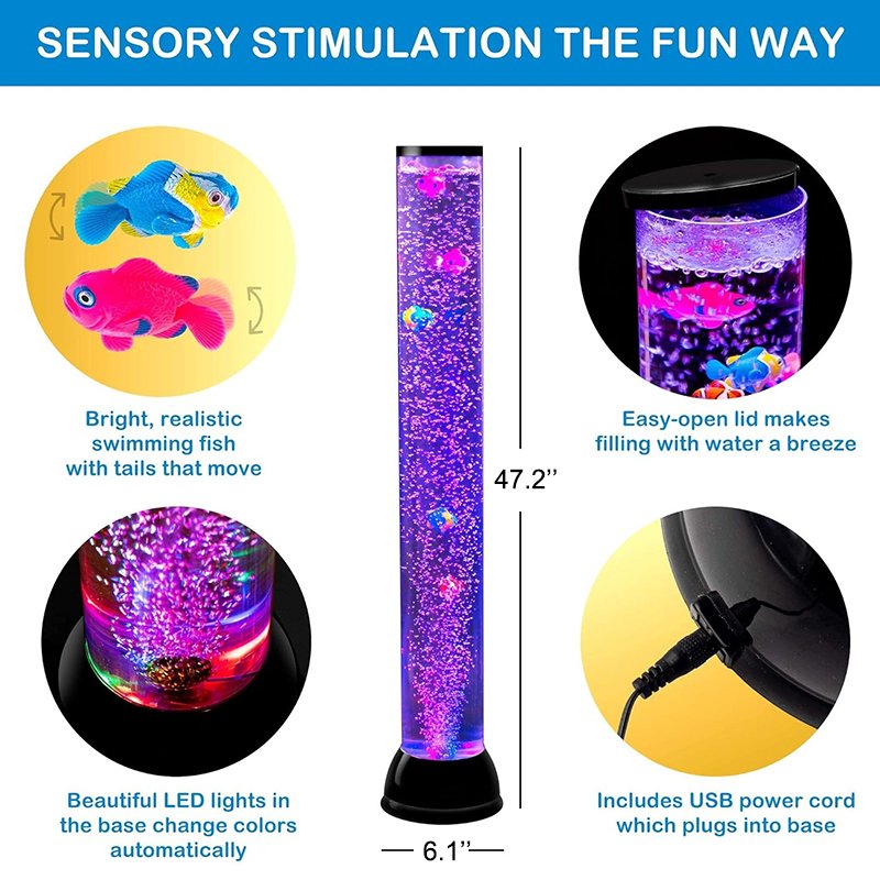 Factory Sale 3.94ft Aquarium Led Light Floor Lamps Bubble Fish Tube Night Light with 7 Color Light Effects & Remote Control