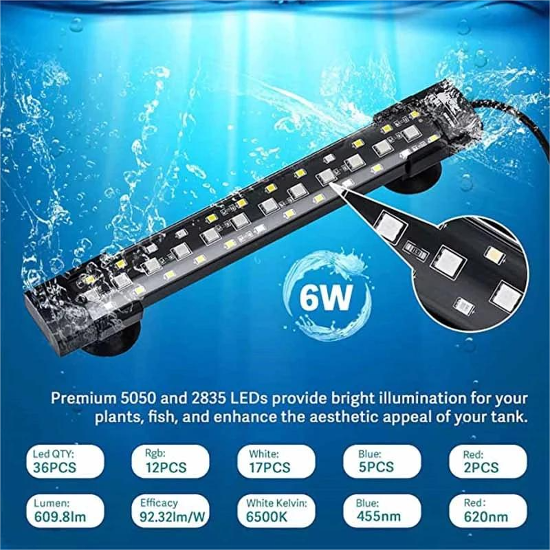 6W Full Spectrum Aquarium Light LED Dimmer WRGB Grow Led Aquarium Light Planted 24/7 Aquarium Lights for Live Plant