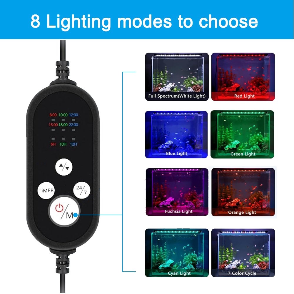 LED Aquarium Light for 12-18 Inches Fish Tank, 24/7 nature mode Full Spectrum Fish Tank Light with Timer, Brightness Adjustable