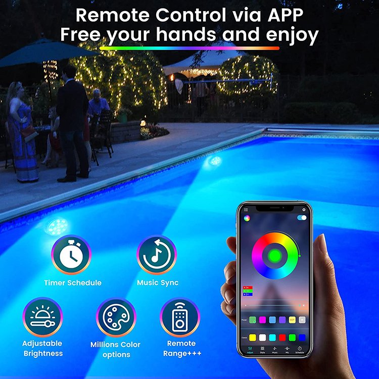 OEM Rechargeable IP68 Multi 16 Color Waterproof Underwater Swimming Pool Aquarium LED Submersible Lights Bulk With Remote