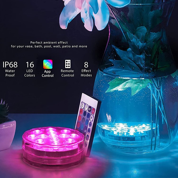 OEM Rechargeable IP68 Multi 16 Color Waterproof Underwater Swimming Pool Aquarium LED Submersible Lights Bulk With Remote