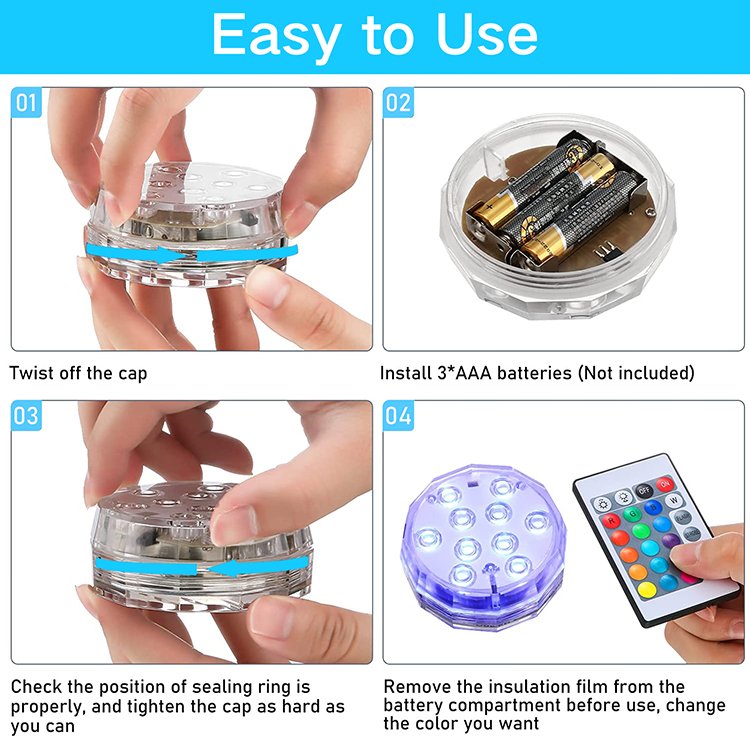 OEM Rechargeable IP68 Multi 16 Color Waterproof Underwater Swimming Pool Aquarium LED Submersible Lights Bulk With Remote