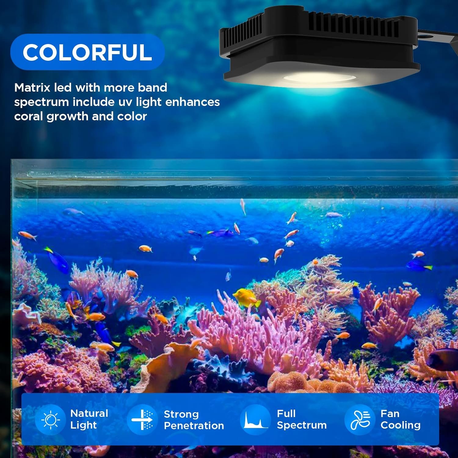 LED Marine Aquarium Light, Full Spectrum Fish Tank Light, Clip on Saltwater Planted Light for Saltwater Coral Reef Fish Tanks