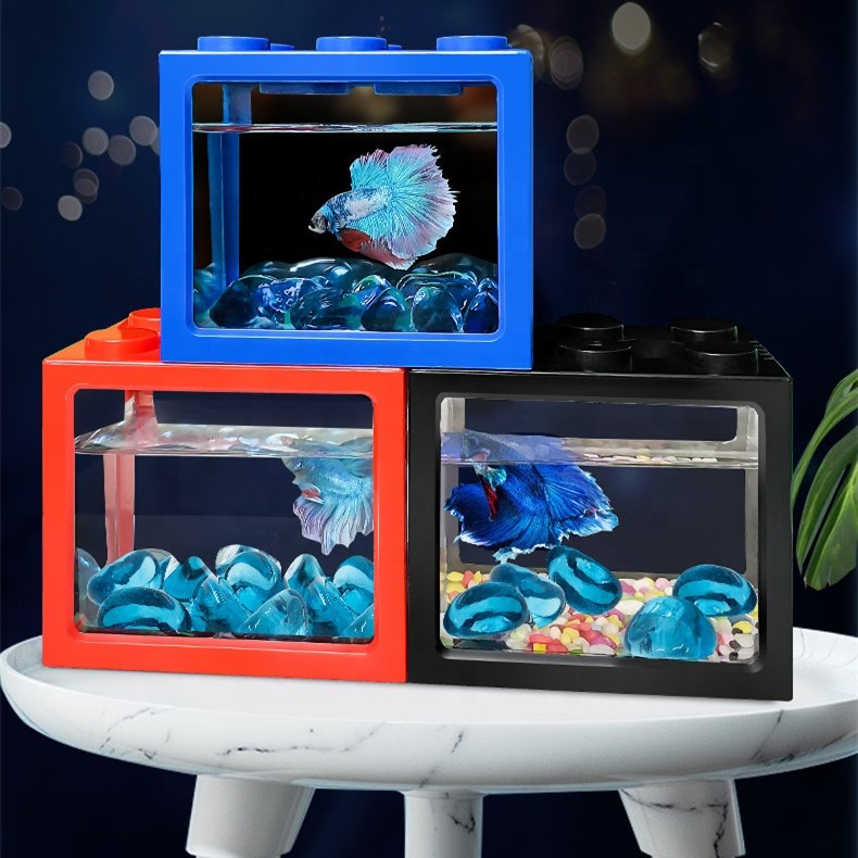Mini aquarium Betta fish tank Multi-function colorful box Creative Building block fish tank home office Tea Table Feeding box