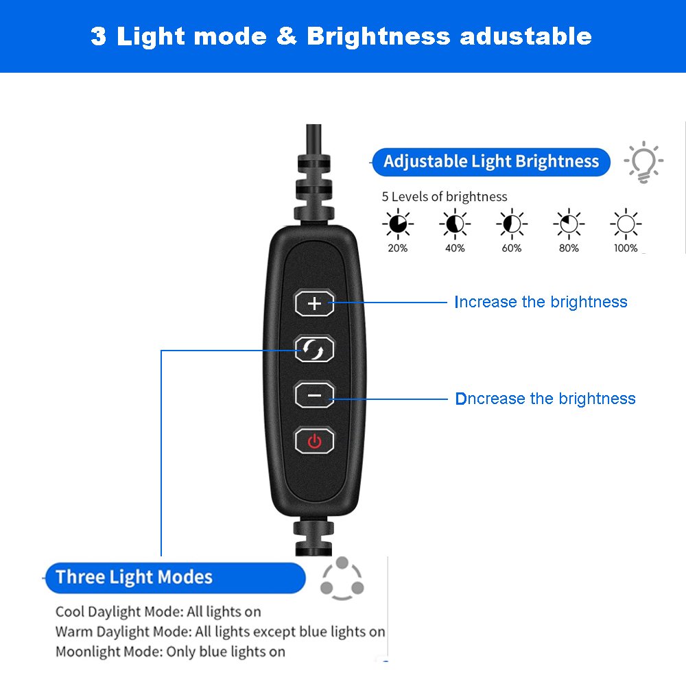 USB 5V Fish Tank Clip Light 5730 5W fish tank Light with White and Blue LED clip on aquarium light for mini fish tank