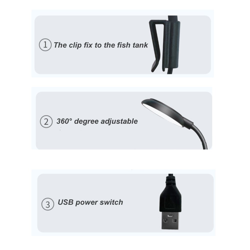 USB 5V Fish Tank Clip Light 5730 5W fish tank Light with White and Blue LED clip on aquarium light for mini fish tank