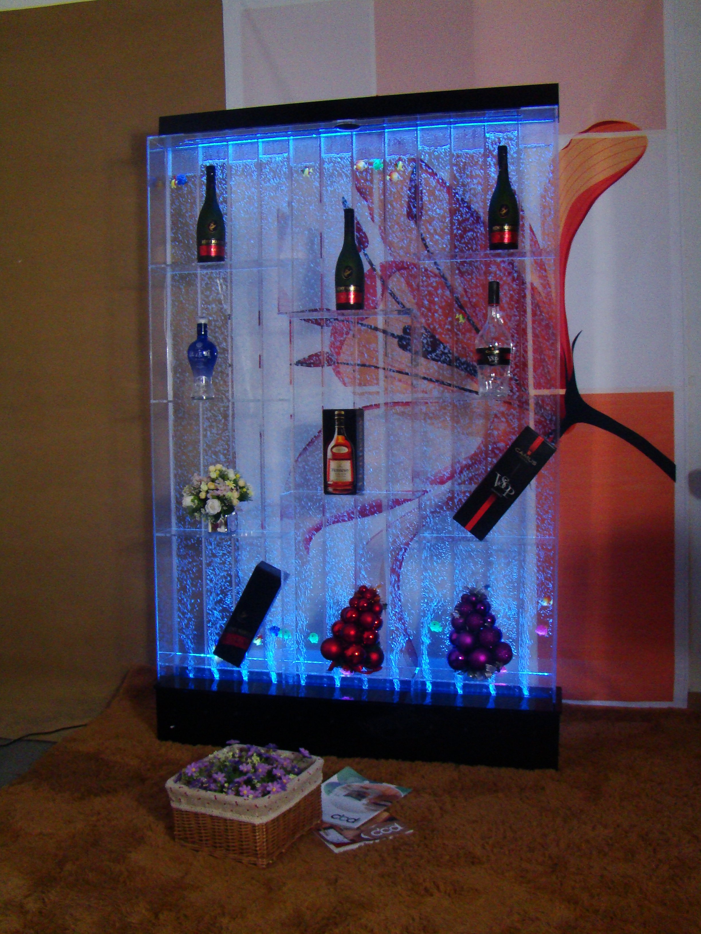 rectangle large acrylic customized size fish tank Aquarium Decorative LED lighting water flowing acrylic curtain wall