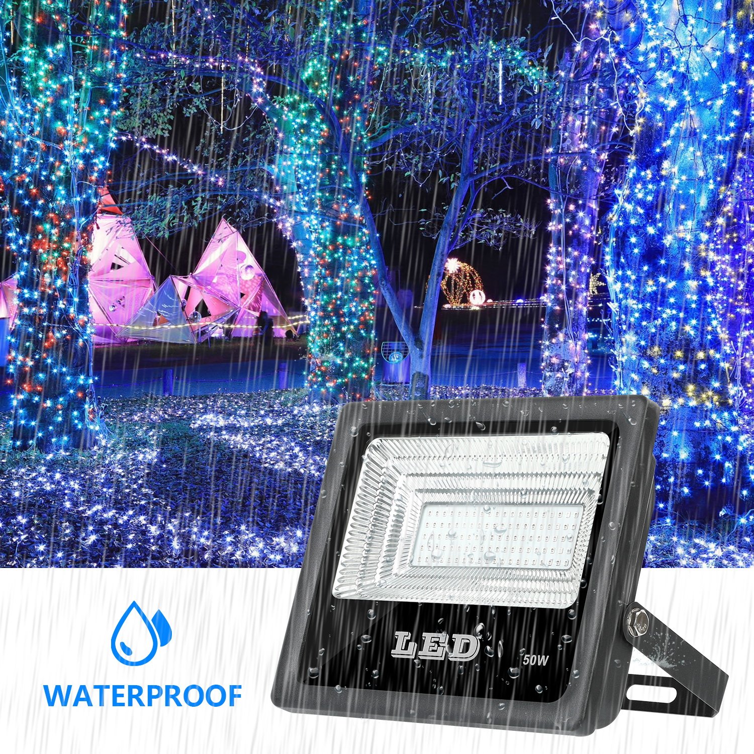 2 Pack 50W 395nm UV LED Black Light FloodLight with US Plug, Blacklight for Curing, Parties, Halloween, Fishing, Aquarium