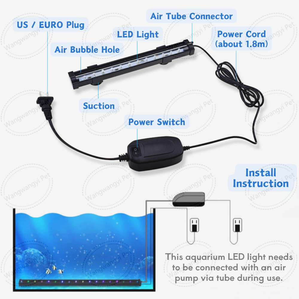 LED Air Bubble Light Aquarium Lamp 8-59 Inch Submersible LED Aquarium Lights
