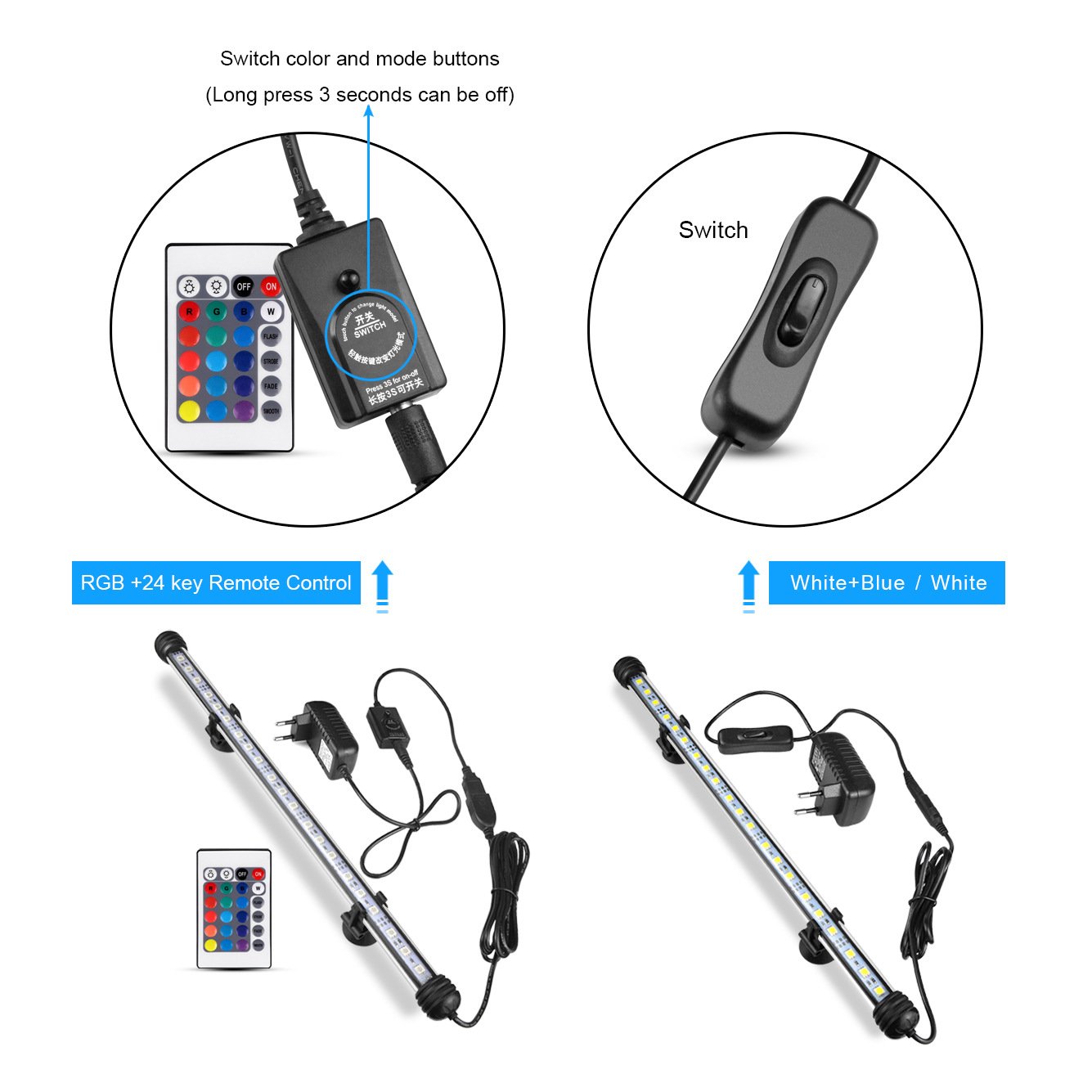 LED Submersible Aquarium Lamp With US Plug IP68 Underwater Aquarium Fish Tank Light