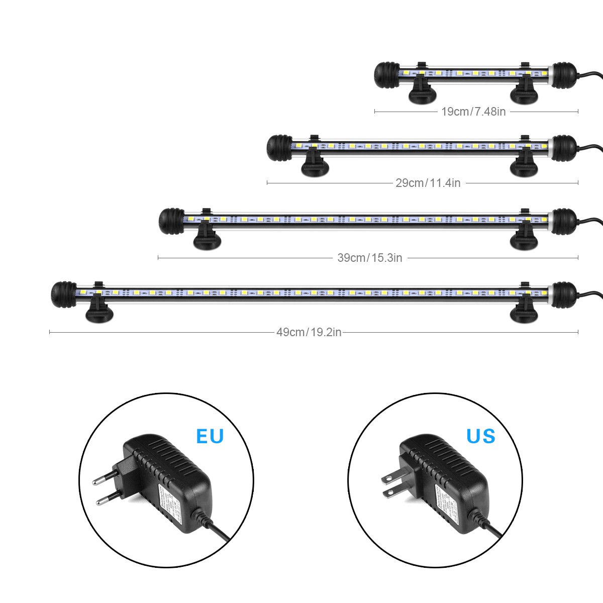 LED Submersible Aquarium Lamp With US Plug IP68 Underwater Aquarium Fish Tank Light