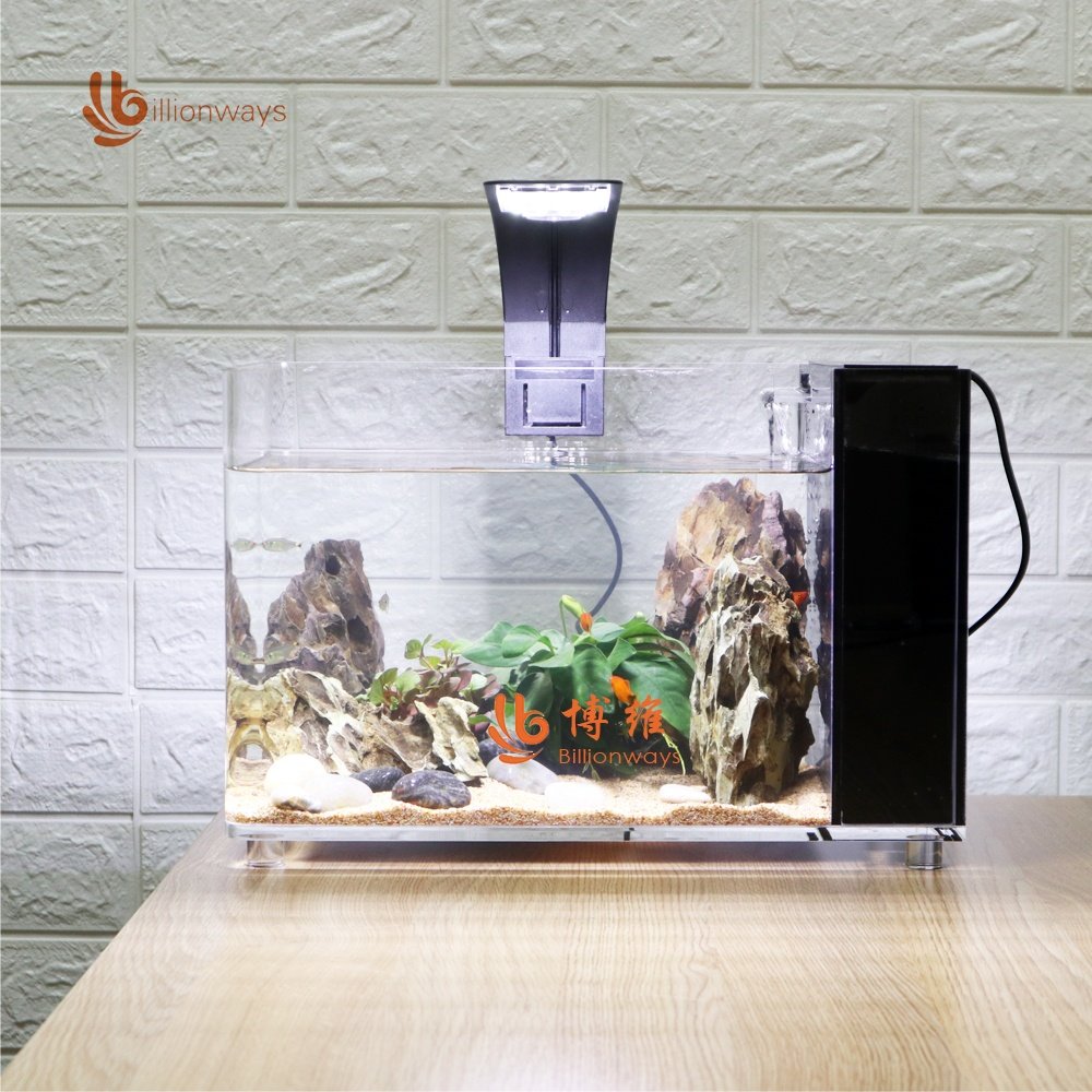 Billionways Customized Unique acrylic aquarium fish tank with side filtering system