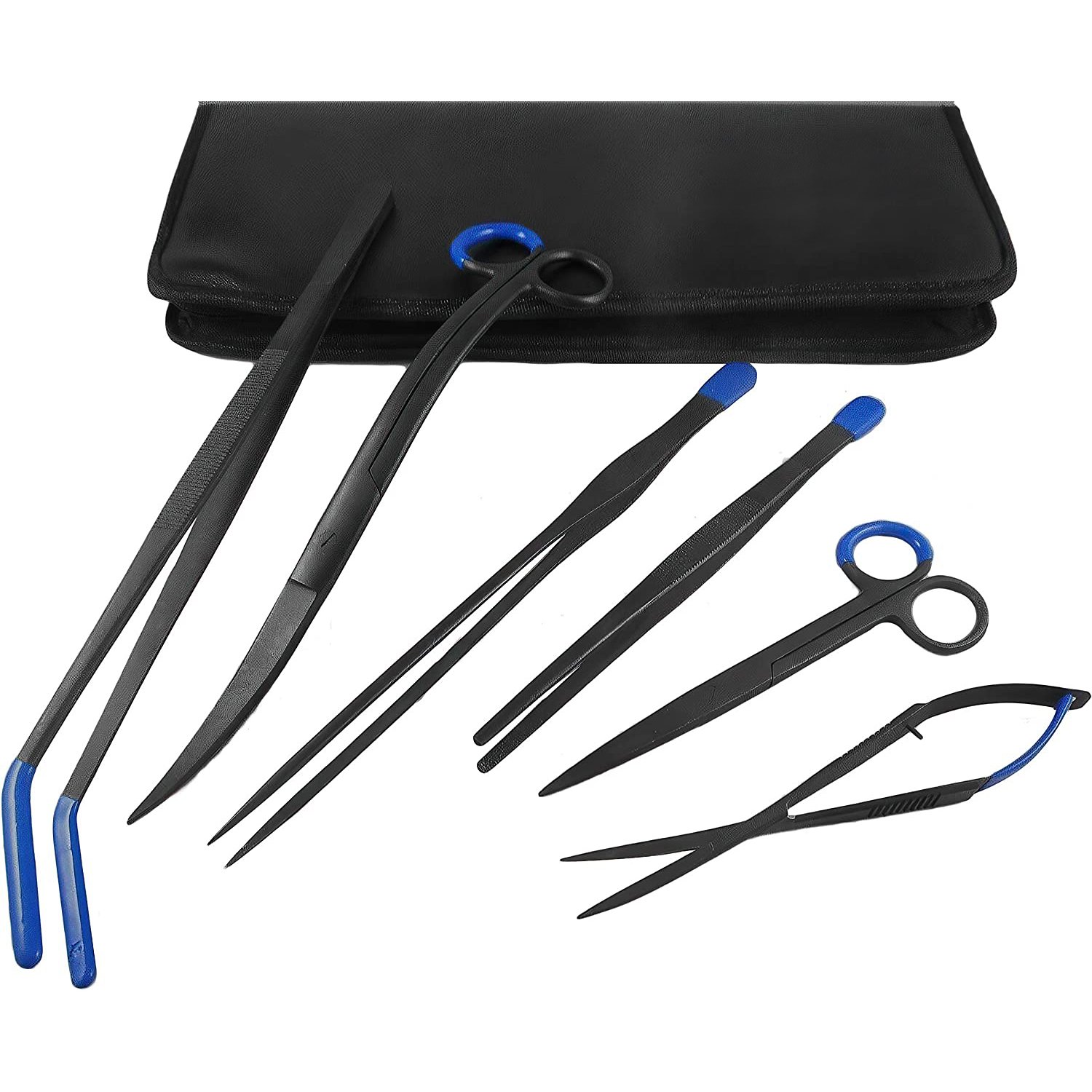 Aquarium Tank 6 in 1 Aquascaping Tool Set Spring Scissors Sharp Point Precision Tweezers Medium Point Tongs for Aquatic Plants