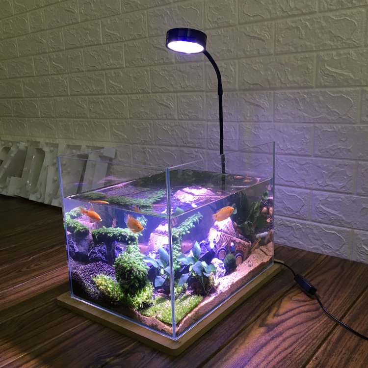 USB Aquarium Light 7W Full Spectrum LED Light with Bamboo Board Nano Fish Tank Light for Potted Plants, Miniature Landscape