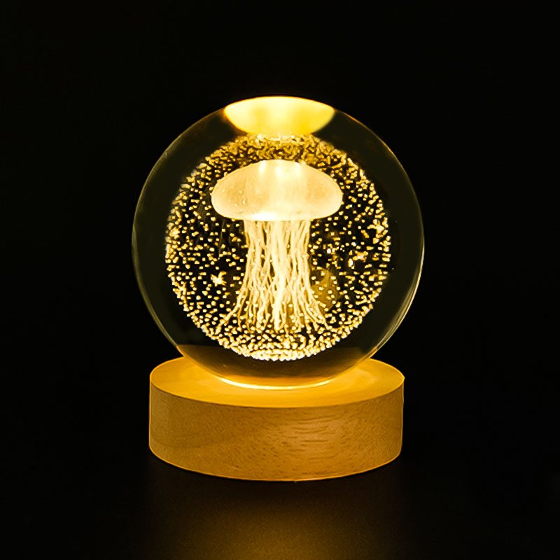 New Design 60mm 80mm Hot sale solar system moon 3d Crystal Ball LED glass Night Light led night light crystal ball led base